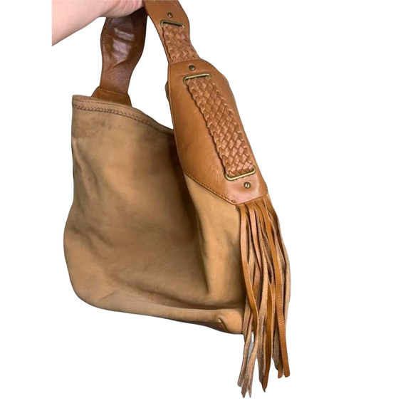 Cole Haan Leather Suede Tan Sierra Purse Fringe - Picture 7 of 10